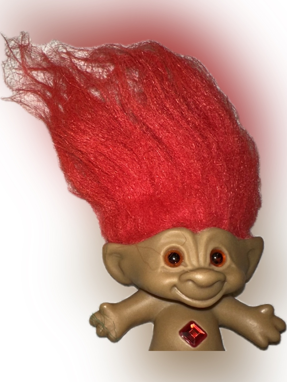 Vtg ACE Novelty Troll Doll Bright Red Hair and Gem Jewel Belly Button